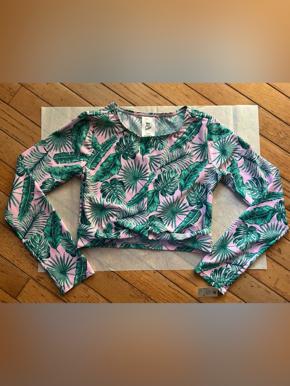 Art Class Girls Long Sleeve Rashguard Monstera Tropical Print size L (10/12) NWT